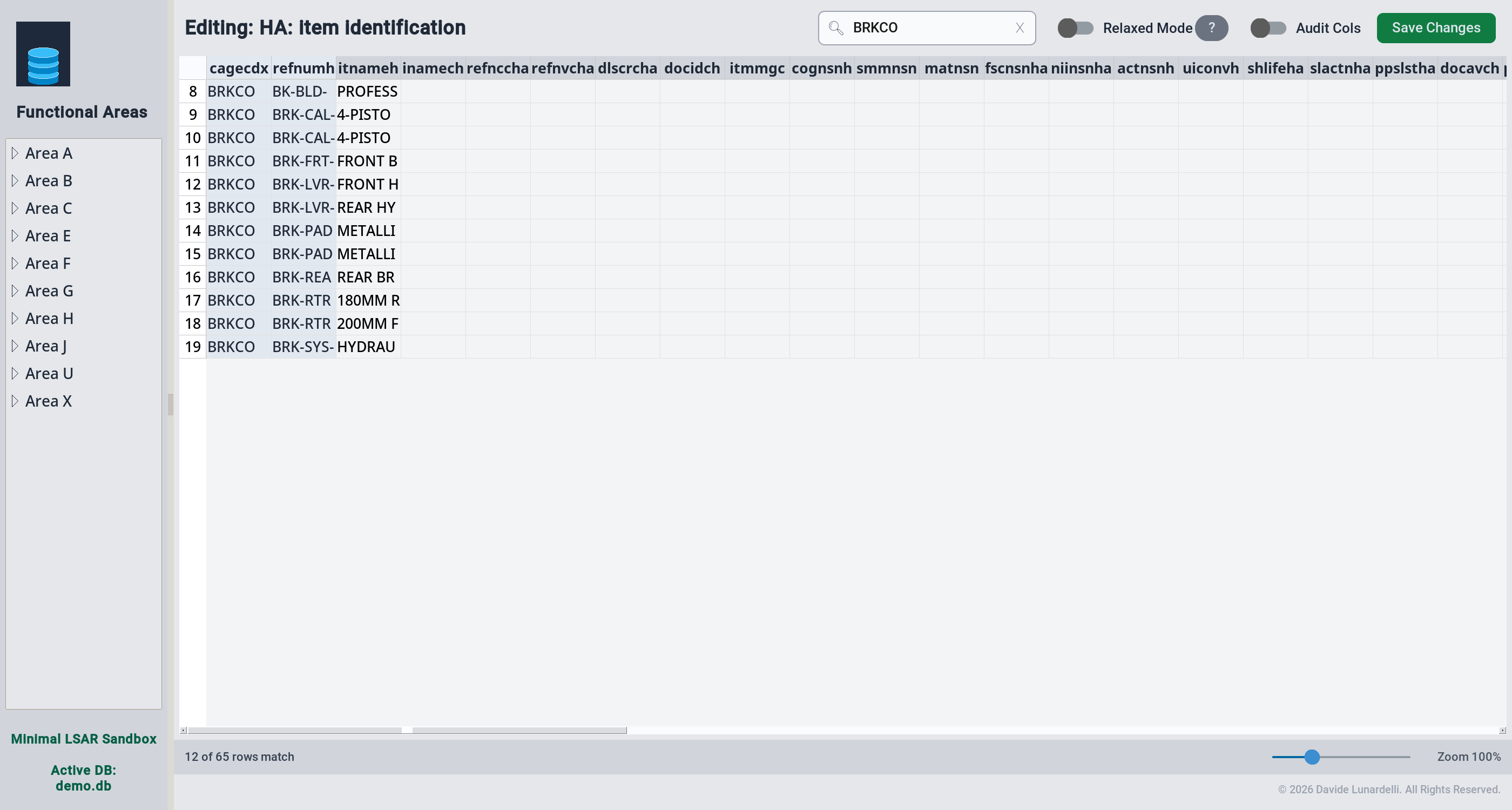 Live search filtering the HA item identification table